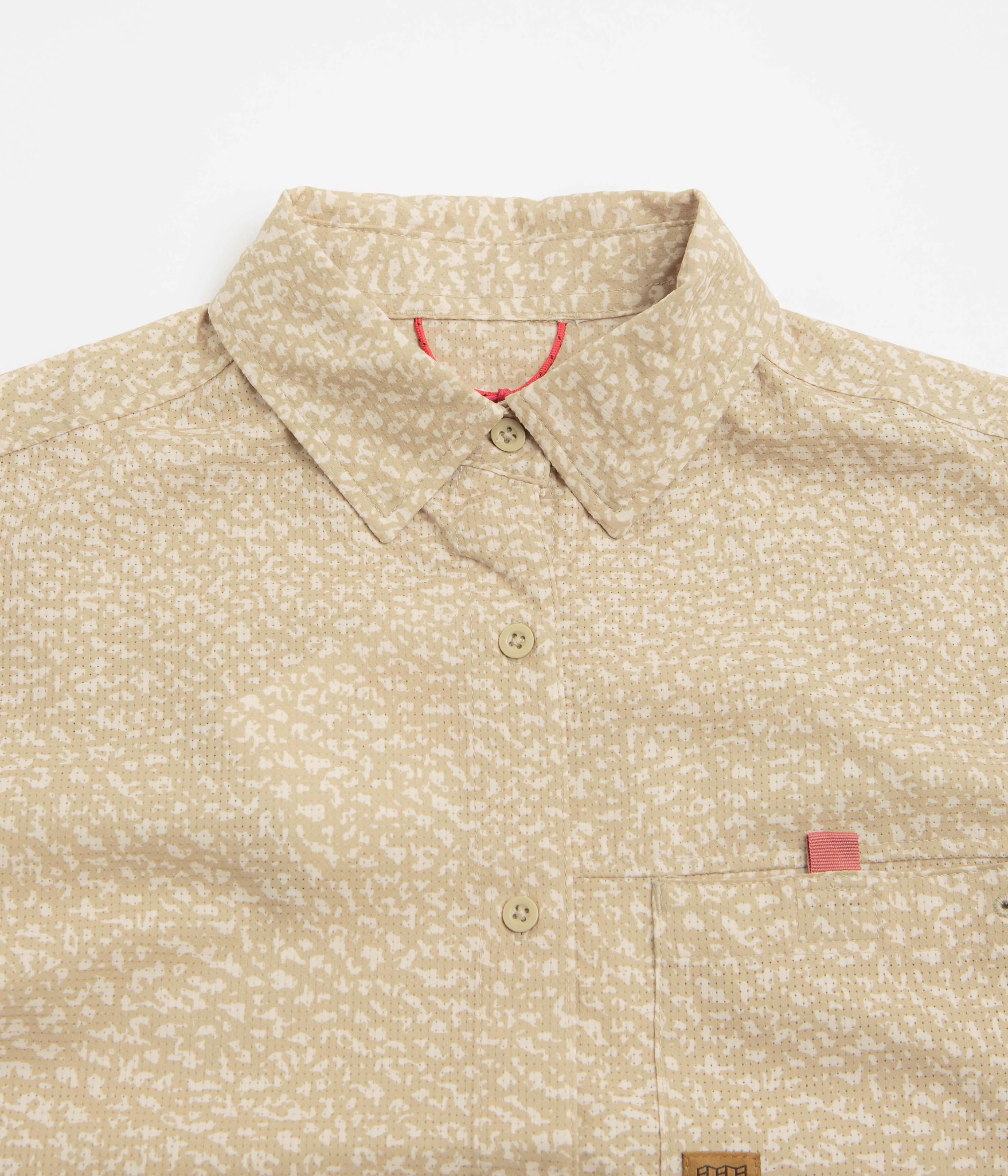 Topo Designs Womens Retro River Short Sleeve Shirt - Crackle Sesame Stretchy Cloth Geometric Design