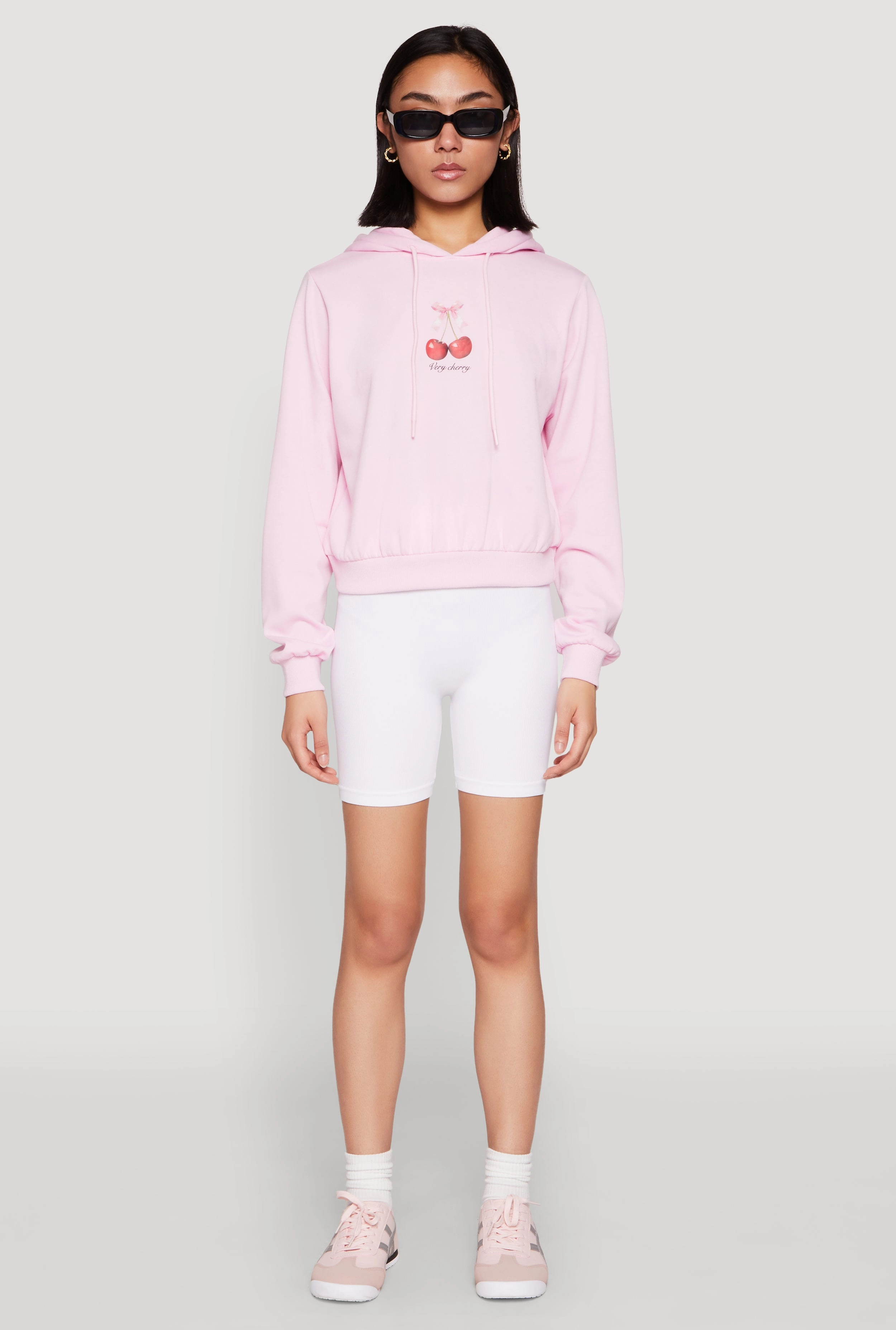 Tagless Neck Design Iris Very Cherry Graphic Print Hoodie