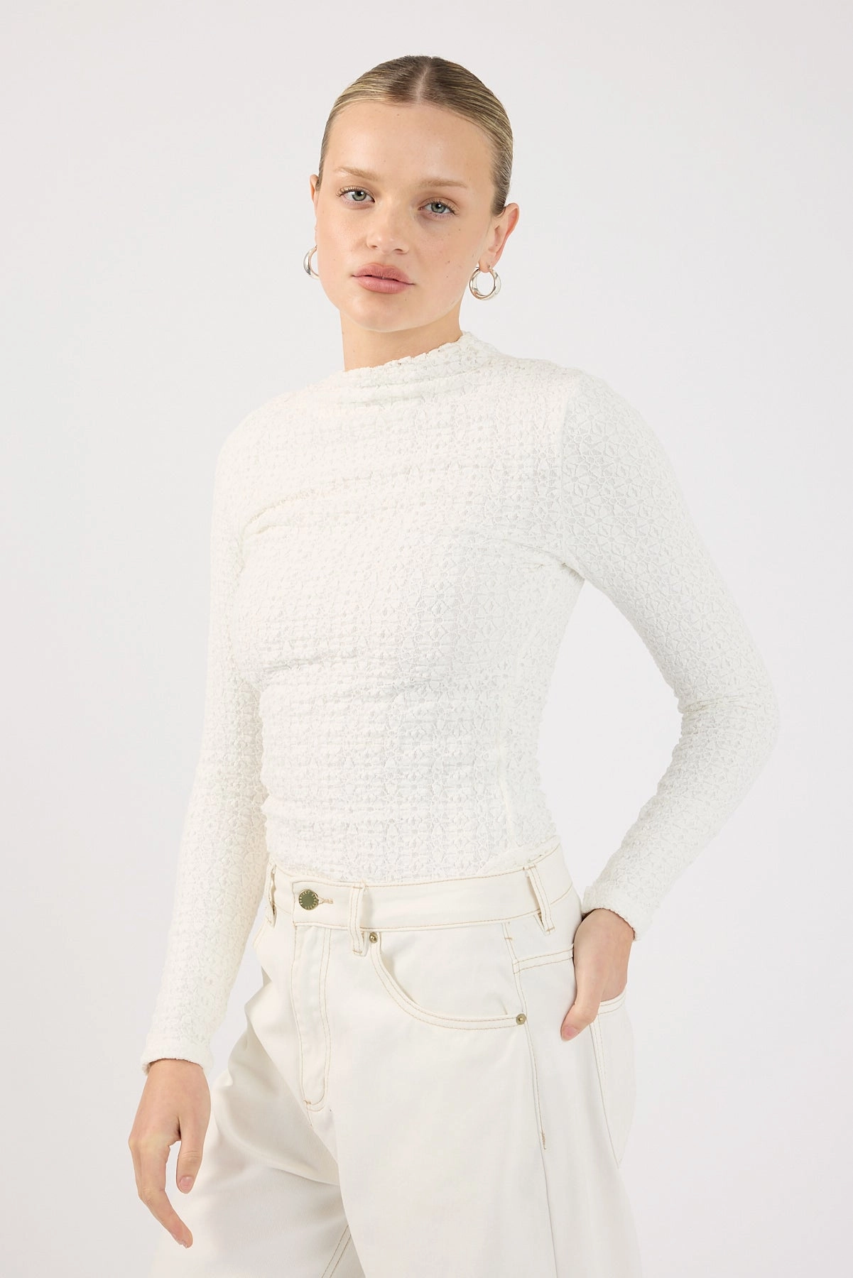 Perfect Stranger Indiana Lace Long Sleeve Top White Terrace Salad