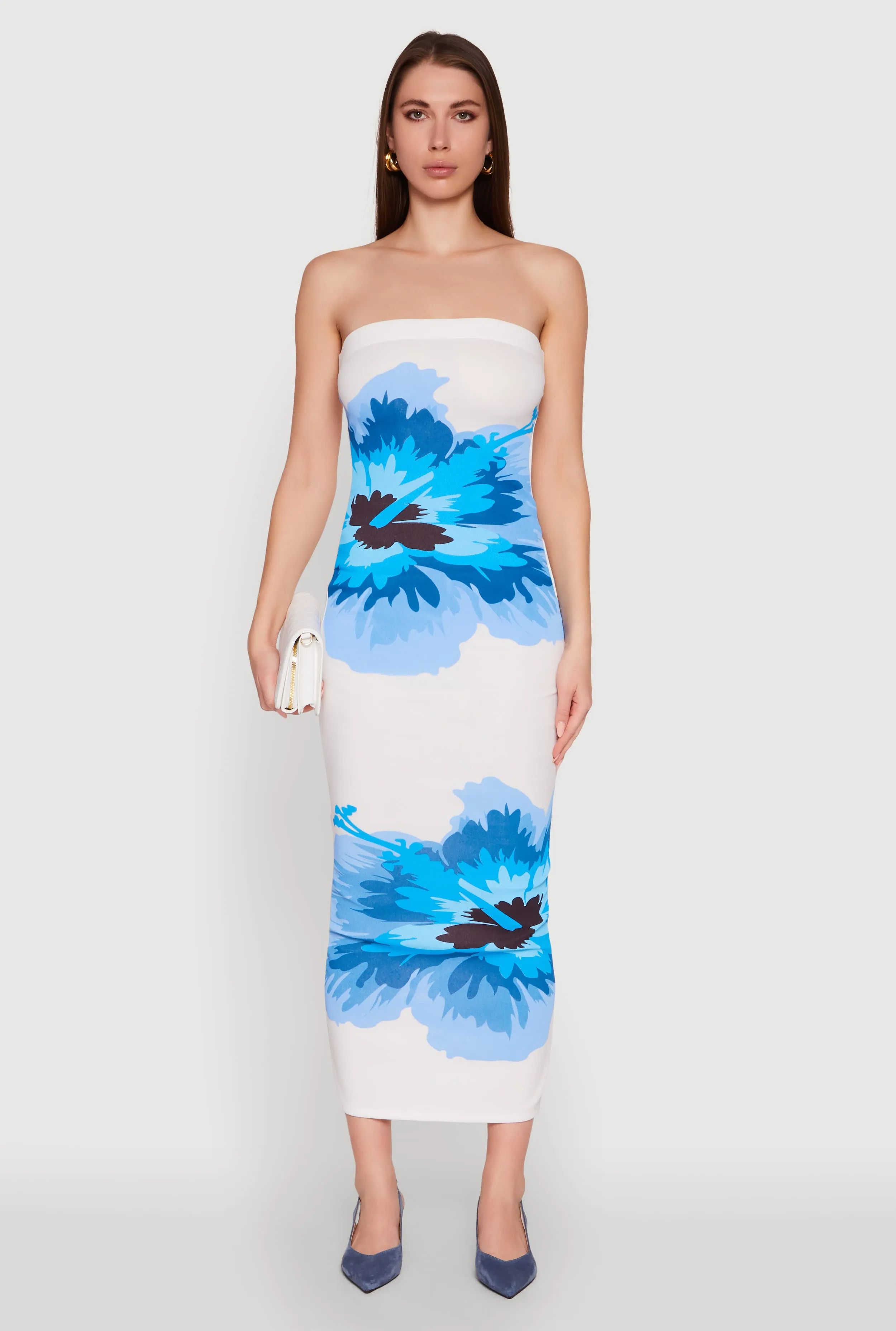 Smooth Motion Minimal Harmony Floral Print Midi Tube Dress