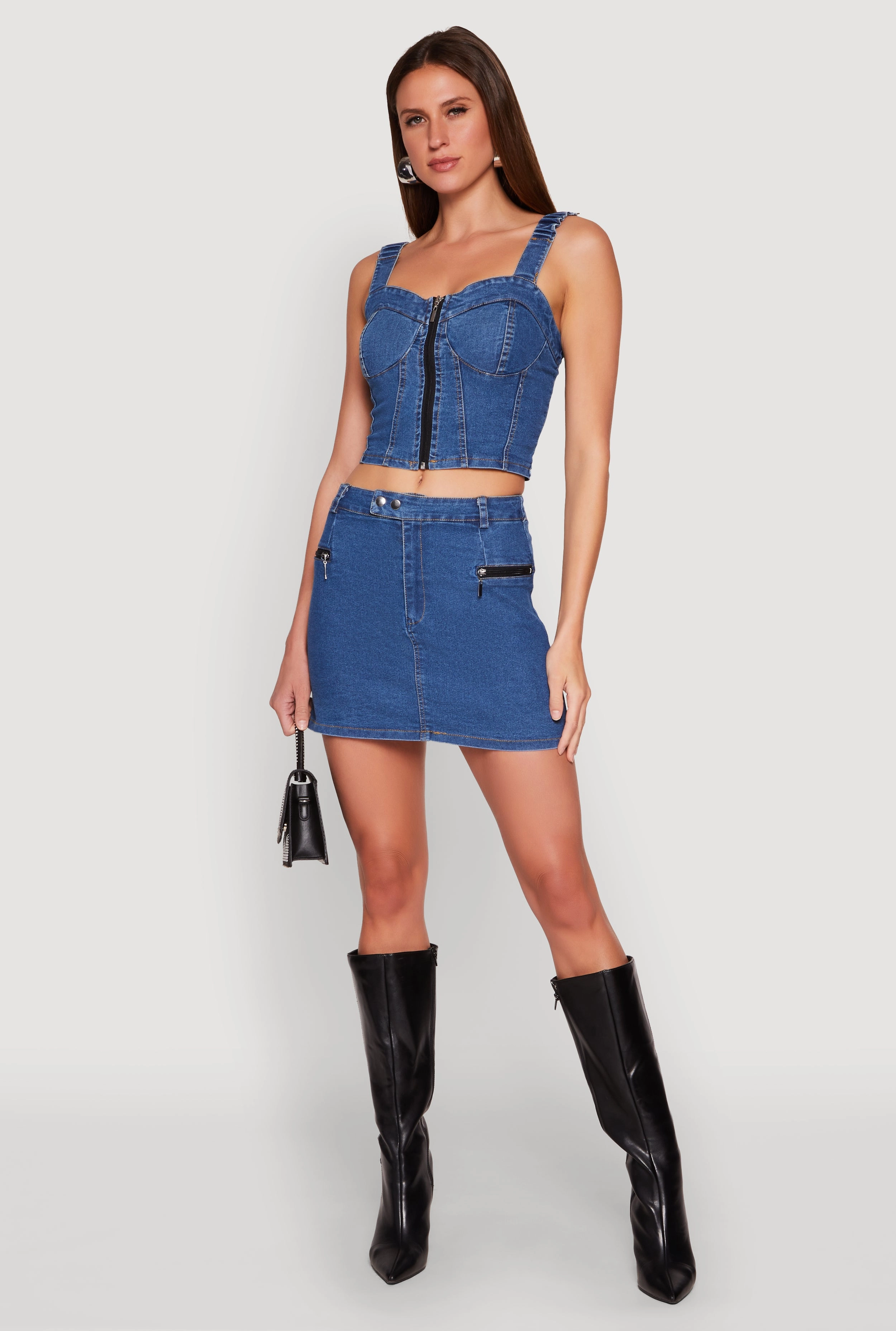Light Flow Zip Detail Mini Denim Skirt