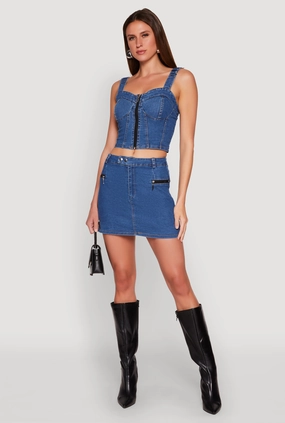 Light Flow Zip Detail Mini Denim Skirt