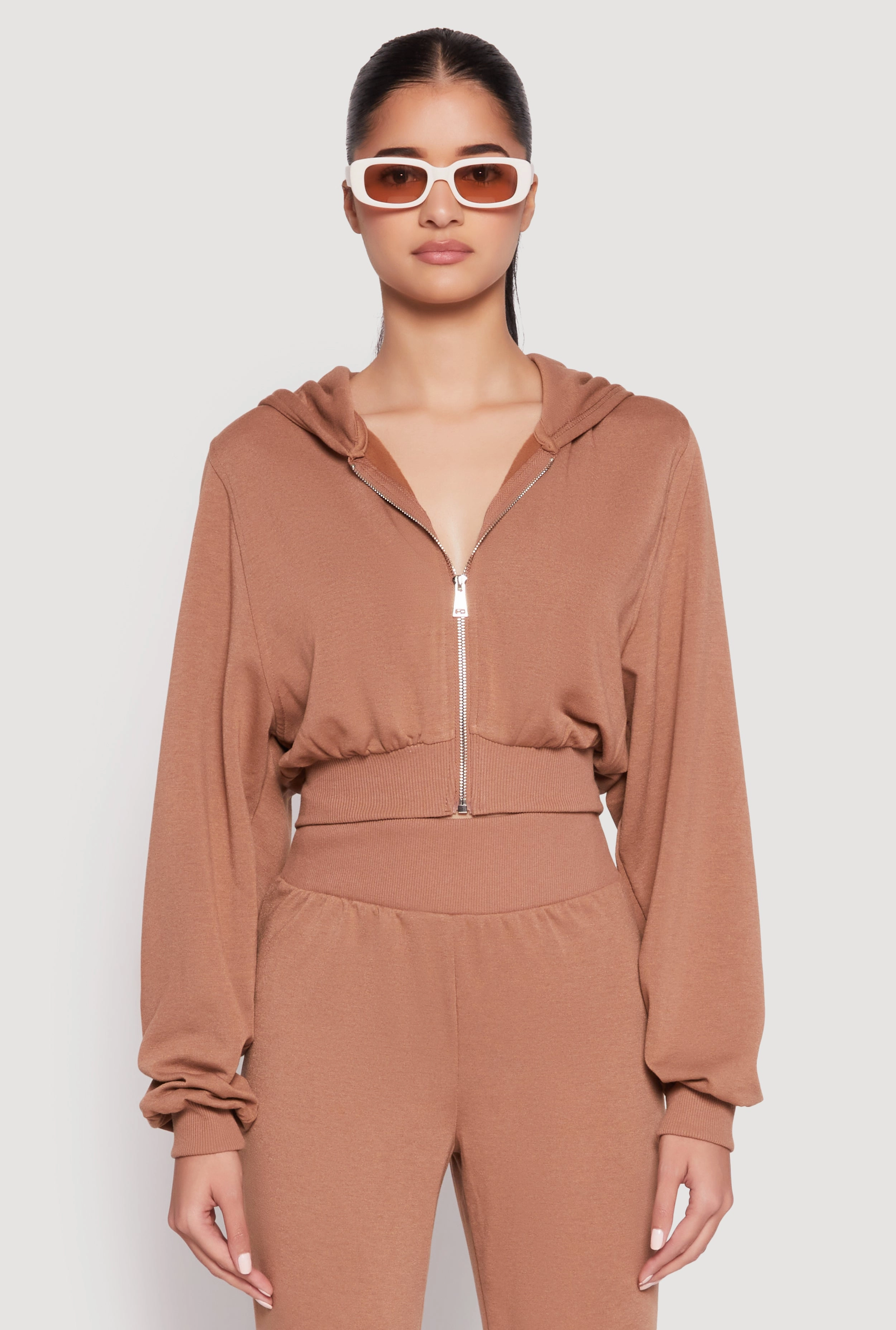Zip Front Cropped Hoodie Beaded Nature related