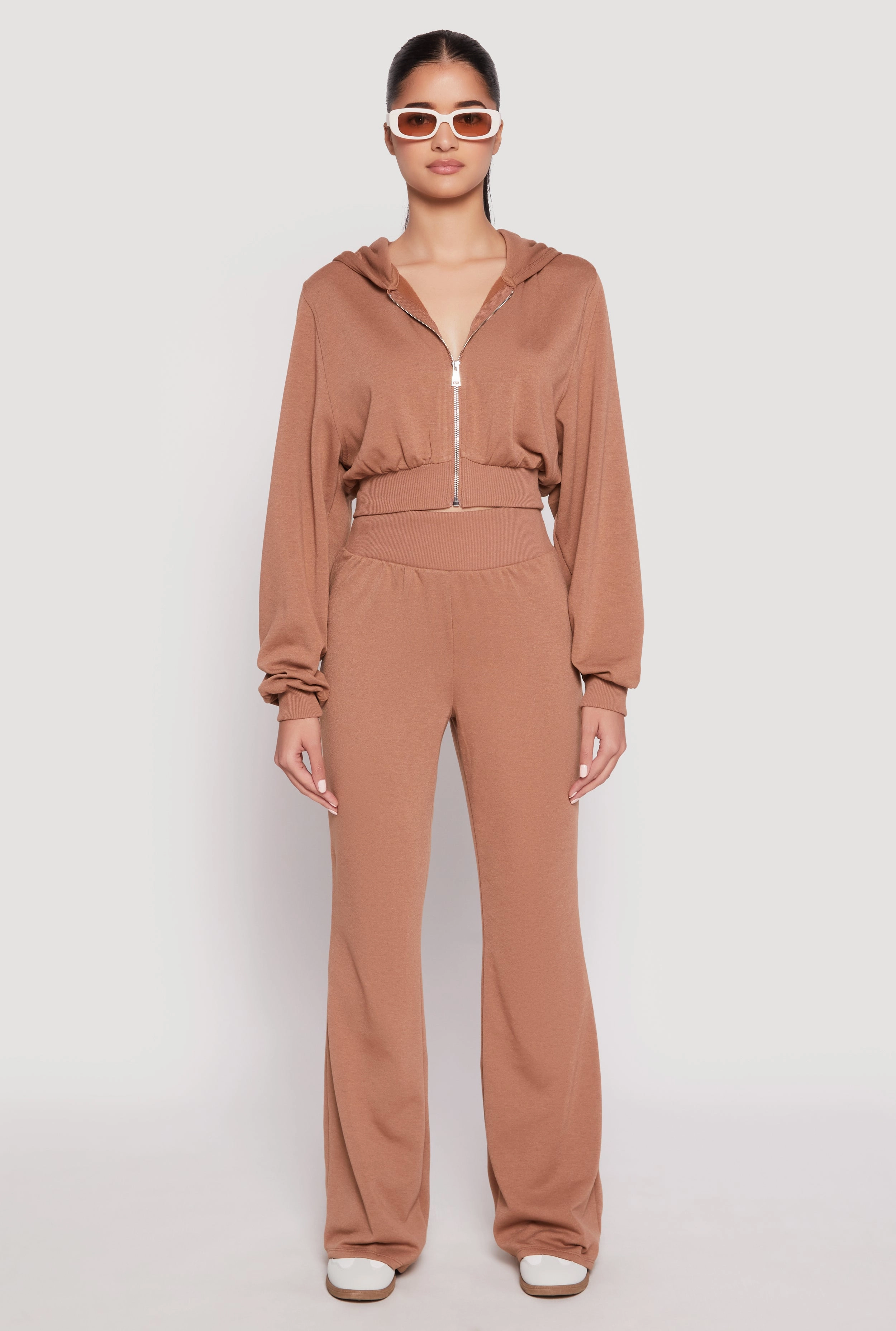 Teenager Elegant Zip Front Cropped Hoodie