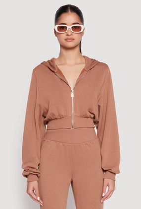 Zip Front Cropped Hoodie Beaded Nature related